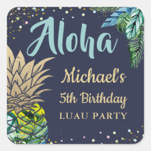 Aloha Tropical Pineapple Beach Birthday Party Square Sticker