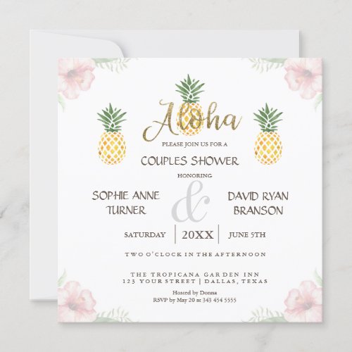 Aloha Tropical Pineapple Beach Couples Shower Invitation