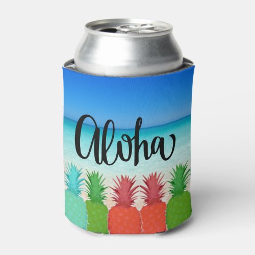 Aloha Tropical Pineapple Beach Quote Can Cooler