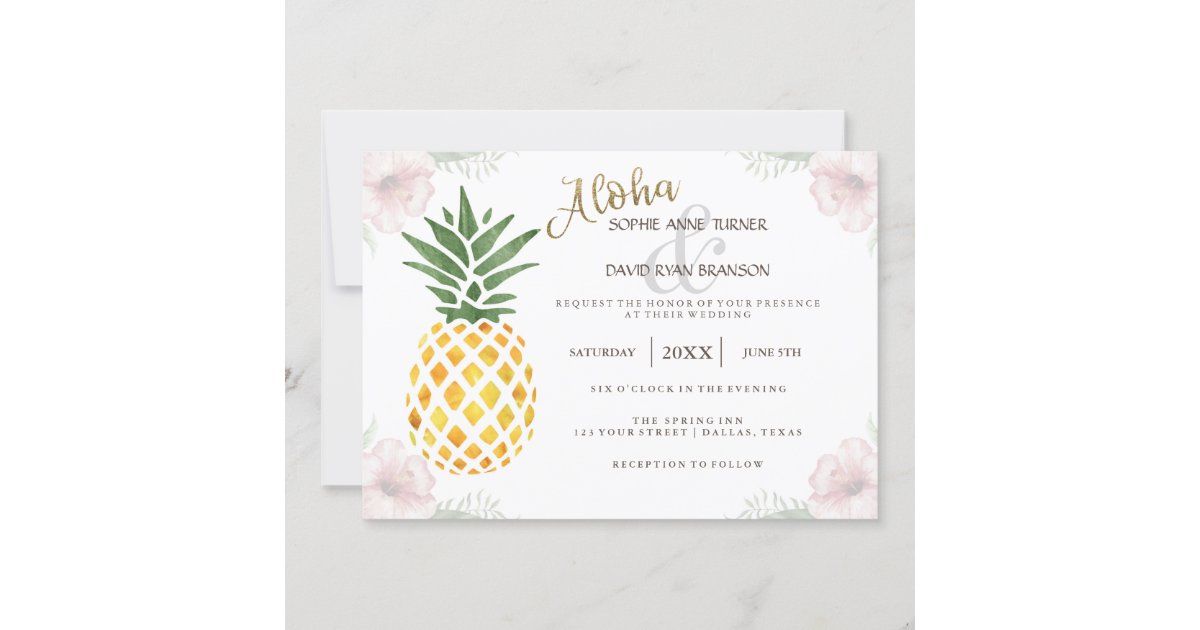 Aloha Tropical Pineapple Beach Wedding Invitation | Zazzle