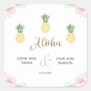 Aloha Tropical Pineapple Beach Wedding Square Sticker