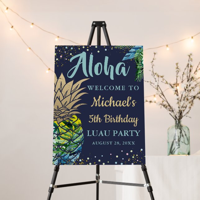 Aloha Tropical Pineapple Birthday Party Welcome Foam Board (In Situ (Stand))