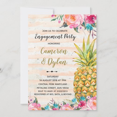 aloha tropical pineapple engagement invitation