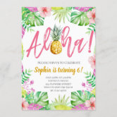 Aloha Tropical Flamingo Luau Party Birthday Invitation