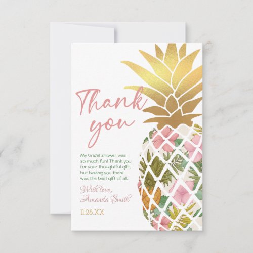 Aloha Tropical Pineapple Gold Leaf Bridal Shower Thank You Card