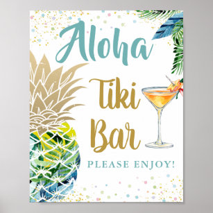 Aloha Tropical Pineapple Hawaiian Luau Tiki Bar Poster