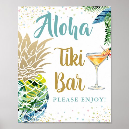 Aloha Tropical Pineapple Hawaiian Luau Tiki Bar Poster
