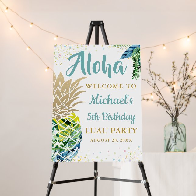 Aloha Tropical Pineapple Luau Beach Party Welcome Foam Board (In Situ (Stand))