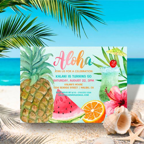 Aloha Tropical Pineapple Summer Luau Birthday Invitation