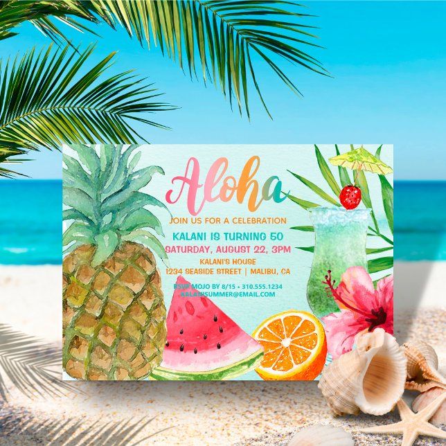 Aloha Tropical Pineapple Summer Luau Birthday Invitation (Creator Uploaded)