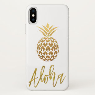 Aloha Tropical Pineapple White and Gold Foil iPhone X Case