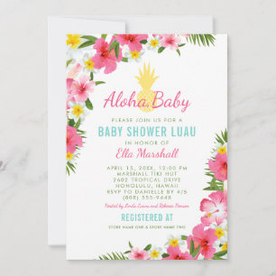 Aloha Tropical Pink Floral Pineapple Baby Shower Invitation