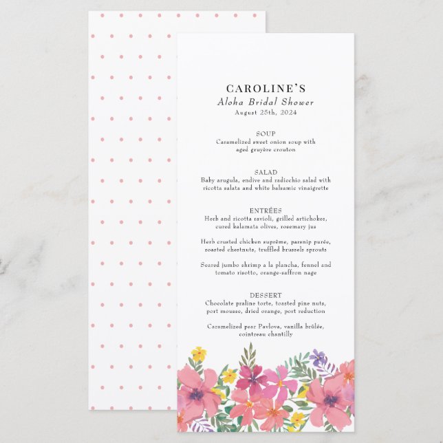 Aloha Tropical Pink Floral Shower Menu (Front/Back)