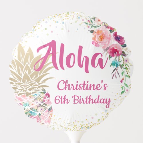 Aloha Tropical Pink Gold Pineapple Floral Birthday Balloon