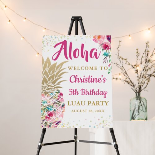 Aloha Tropical Pink Pineapple Floral Party Welcome Foam Board