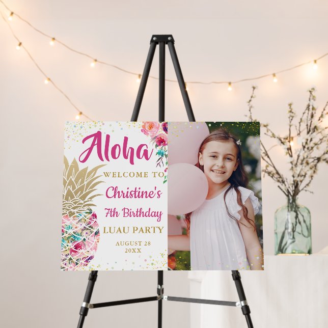 Aloha Tropical Pink Pineapple Floral Welcome Photo Foam Board (In Situ (Stand))