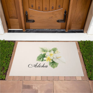 Aloha Tropical Plumeria Flowers Doormat