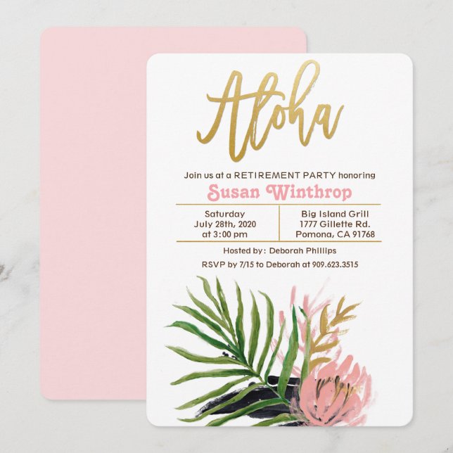 Aloha Tropical Retirement Party Invitation (Front/Back)
