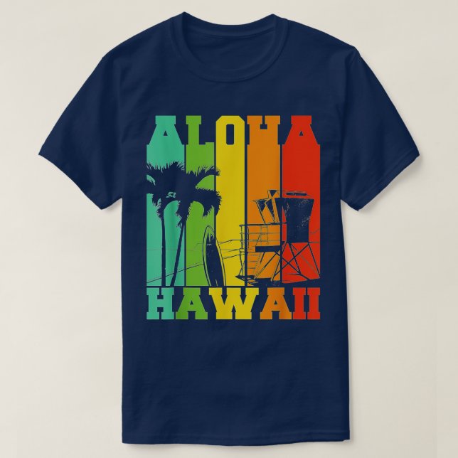 Aloha Tropical Retro Hawaii Palm Trees Beach  T-Shirt (Design Front)