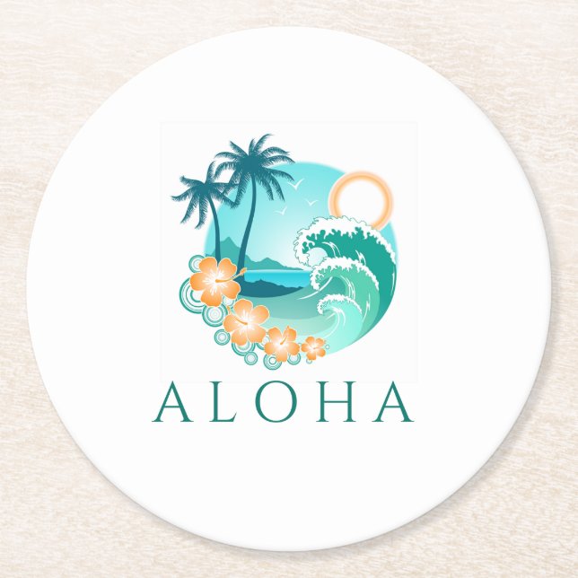 Aloha Tropical Round Paper Coaster (Front)