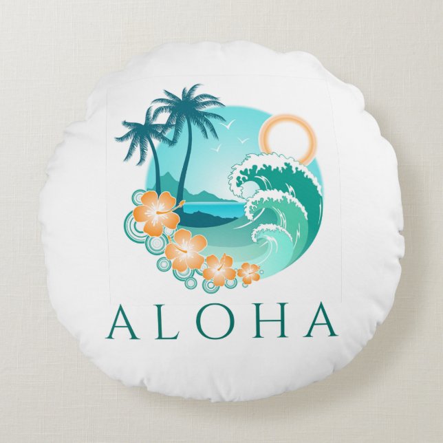 Aloha Tropical Round Pillow (Front)