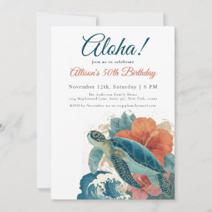 Aloha Tropical Sea Turtle Hawaiian Luau Birthday Invitation