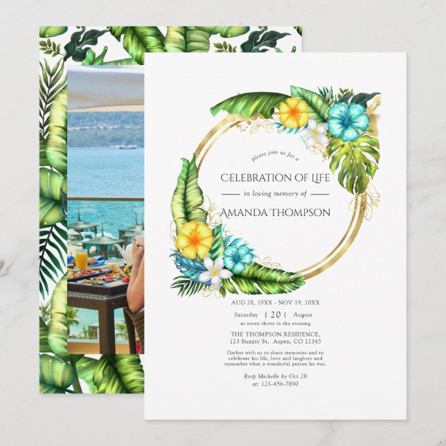 Aloha Tropical Summer Celebration of Life Photo Invitation (Front/Back)