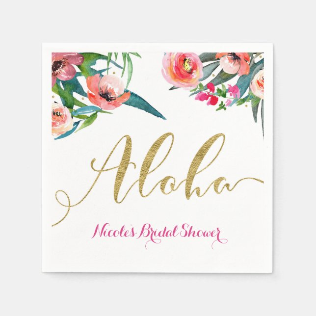Aloha Tropical Summer Floral Bridal Shower Custom Paper Napkins (Front)
