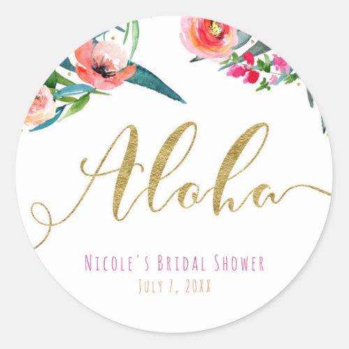 Aloha Tropical Summer Floral Bridal Shower Favor Classic Round Sticker