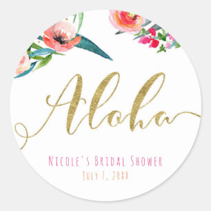 Aloha Tropical Summer Floral Bridal Shower Favor Classic Round Sticker
