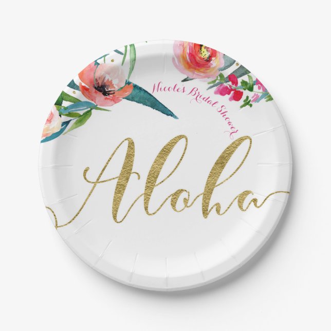 Aloha Tropical Summer Floral Bridal Shower Party Paper Plates (Front)