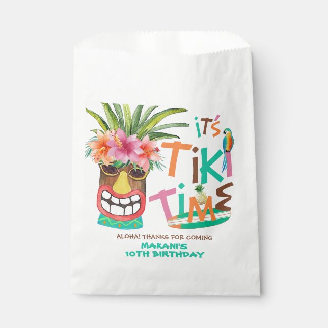 Aloha Tropical Tiki Birthday Thank You Favor Bag (Front)