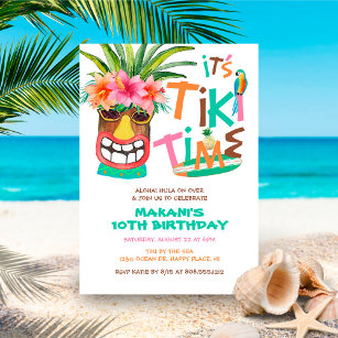 Aloha Tropical Tiki Luau Birthday Invitation