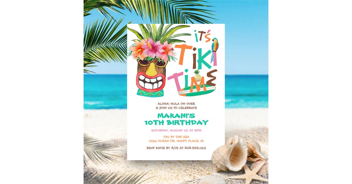 Aloha Tropical Tiki Luau Birthday Invitation | Zazzle