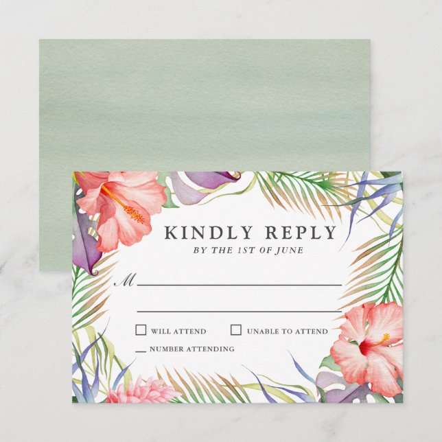 Aloha Tropical Watercolor Floral Wedding RSVP (Front/Back)