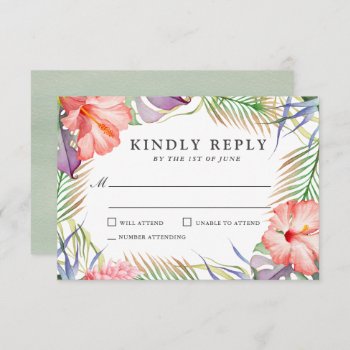 Aloha Tropical Watercolor Floral Wedding Rsvp by Oasis_Landing at Zazzle
