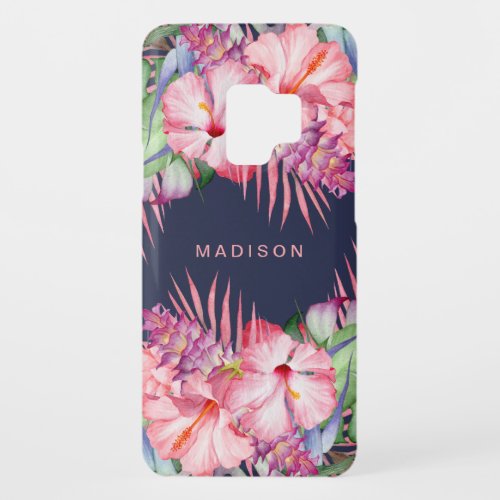 Aloha Tropical Watercolor Floral with Your Name Case_Mate Samsung Galaxy S9 Case