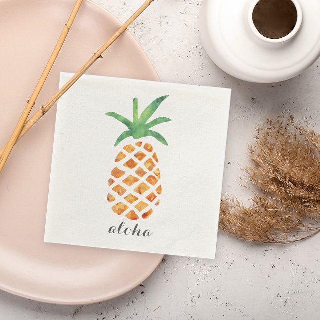 Aloha Tropical Watercolor Pineapple Paper Napkins (Creator Uploaded)