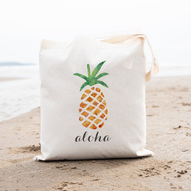 Aloha Tropical Watercolor Pineapple Tote Bag (Creator Uploaded)
