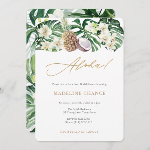 Aloha Tropical White Green Bridal Shower Party Invitation