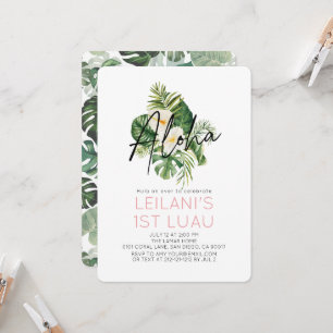 Aloha Tropical White Hibiscus 1st Birthday Invitation