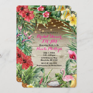 Aloha Tropical Wood Floral Leaves & Lights Bridal Invitation