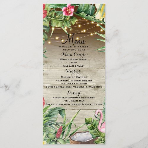 Aloha Tropical Wood Floral Leaves Lights Menu