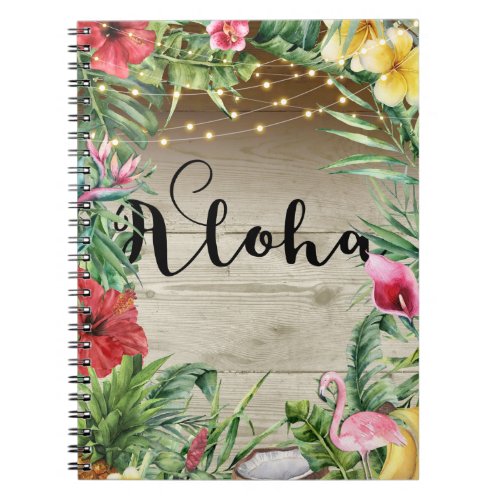 Aloha Tropical Wood Floral Leaves  Lights Summer Notebook
