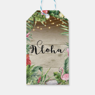 Aloha Tropical Wood Floral Leaves & Lights Wedding Gift Tags