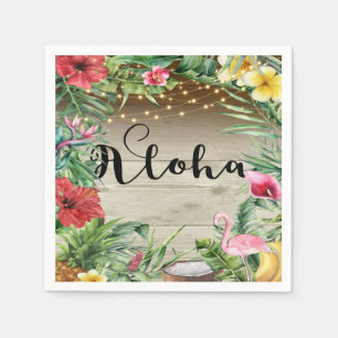 Aloha Tropical Wood Floral Leaves & Lights Wedding Napkins
