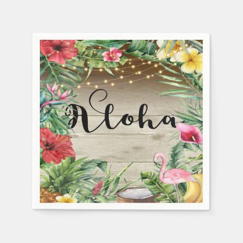 Aloha Tropical Wood Floral Leaves  Lights Wedding Napkins