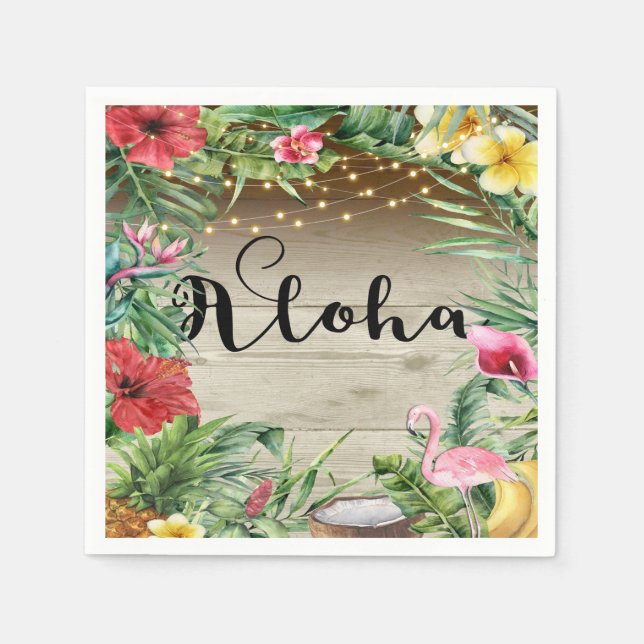 Aloha Tropical Wood Floral Leaves & Lights Wedding Napkins (Front)
