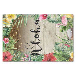 Aloha Tropical Wood Floral Leaves &amp; Lights Wedding Tissue Paper