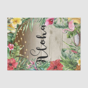 Aloha Tropical Wood Floral Leaves & Lights Wedding Tissue Paper